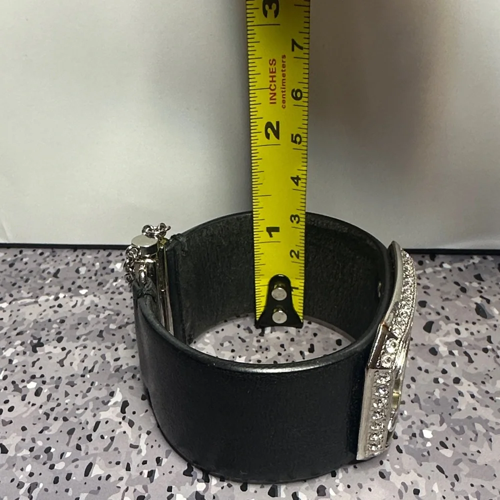 Stunning CHANEL Authentic Crystal Logo Bracelet with Leather Band.